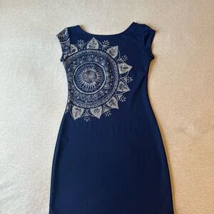 Desigual Navy Dress with Intricate Mandala Pattern